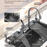 Stainless Steel Waterfall Kitchen Sink Large Single Slot With Knife holder Multifunctional Dishwashing Sinks 2