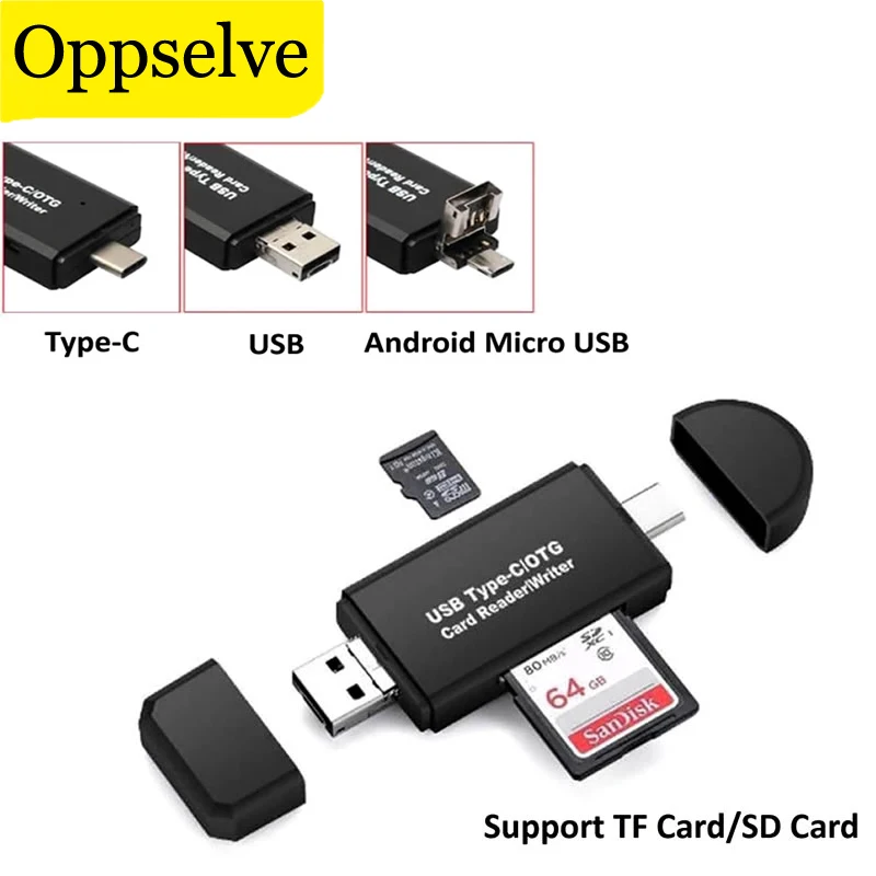 3 in 1 SD TF Reading Card High Speed Memeory Card Reader for Samsung Huawei Mobilephone Adapter Type C Micro USB 2.0 Reader