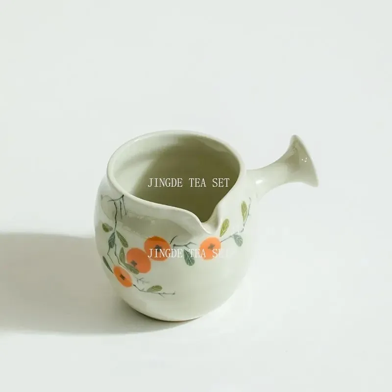 Ceramic Side Handle Fair Cup Anti Scald Household Chinese Tea Dispenser Hand Drawn Persimmon Tea Cup Tea Set Accessories