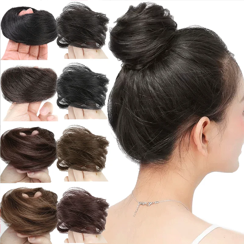 Synthetic Hair Bun Curly Straight Hair Messy Bun Scrunchies Updo Bands Elastic Band Hairpieces for Women Volume Fringe Fake