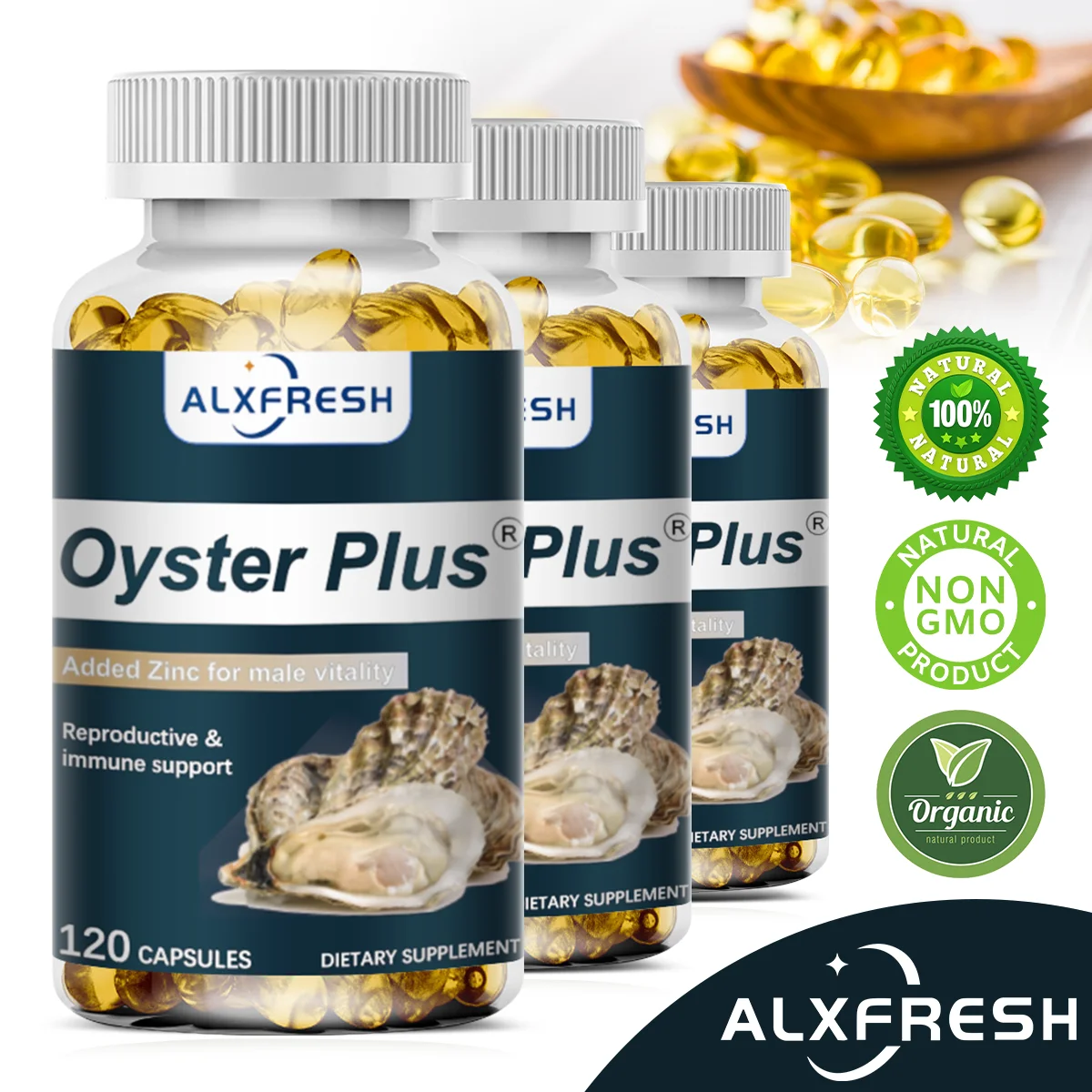 

Alxfresh Oyster with Zinc Capsules for Natural Energy, Strenth, Immune System Support Male Health Nutrition Supplement Non-GMO