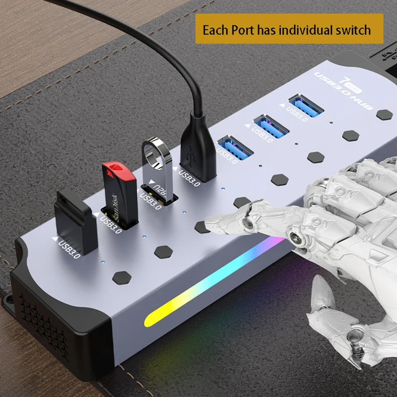 Aluminum Alloy RGB USB 3.0 Hub & Charging Dock with Switch