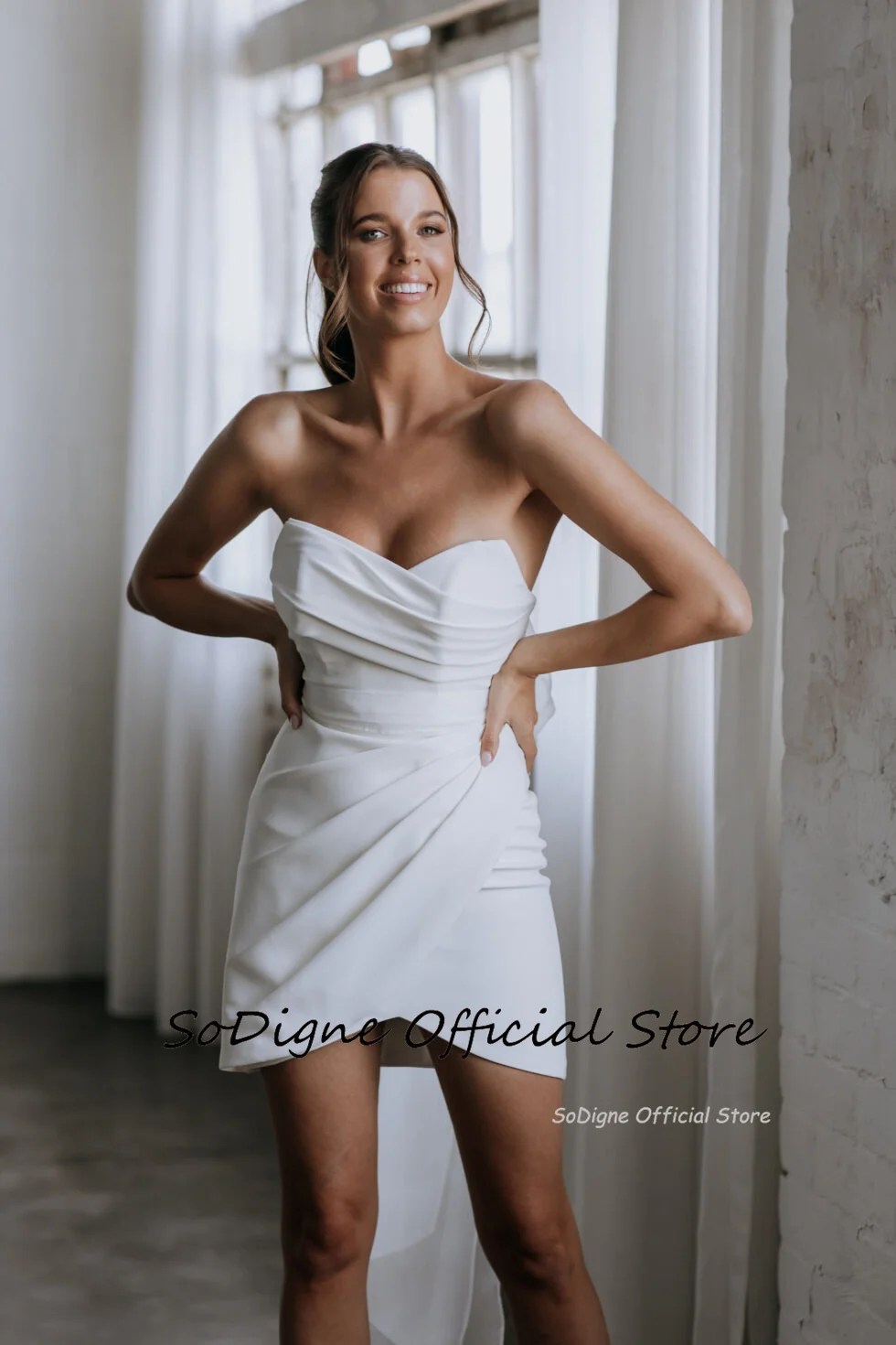 SoDigne Short Mermaid Satin Wedding Dresses Sweetheart Sleeveless Bridal Dress Beach Wedding Gown with Bow 2025 customized 12 Sa67604b0b00b4019b7dee64fc76860b9z