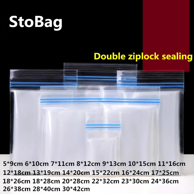 StoBag 50pcs Blue Thicken Clear Double Ziplock Bags Button Coin Small Jewelry Retail Accessory Storage Packaging Plastic Bag