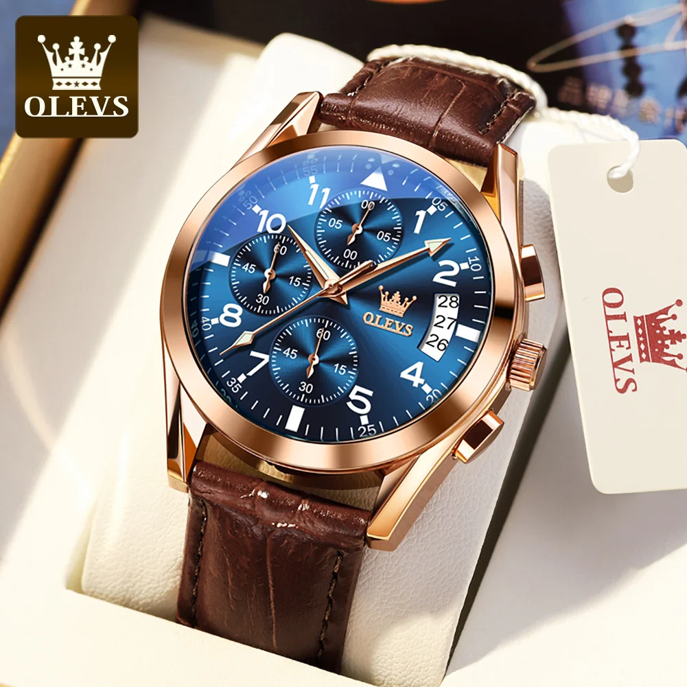 

OLEVS Quartz Men's Watch Classic Business Luxury Original Leather Strap Top Fashion Date Display Waterproof Glow Men's Watch2878