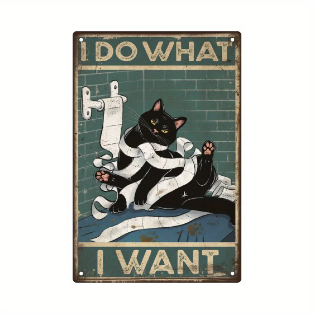 

B Black Cat Tin Sign, Metal Plaque Poster Wall Art Decor For Home Toilet Restroom Bathroom Wall Decor