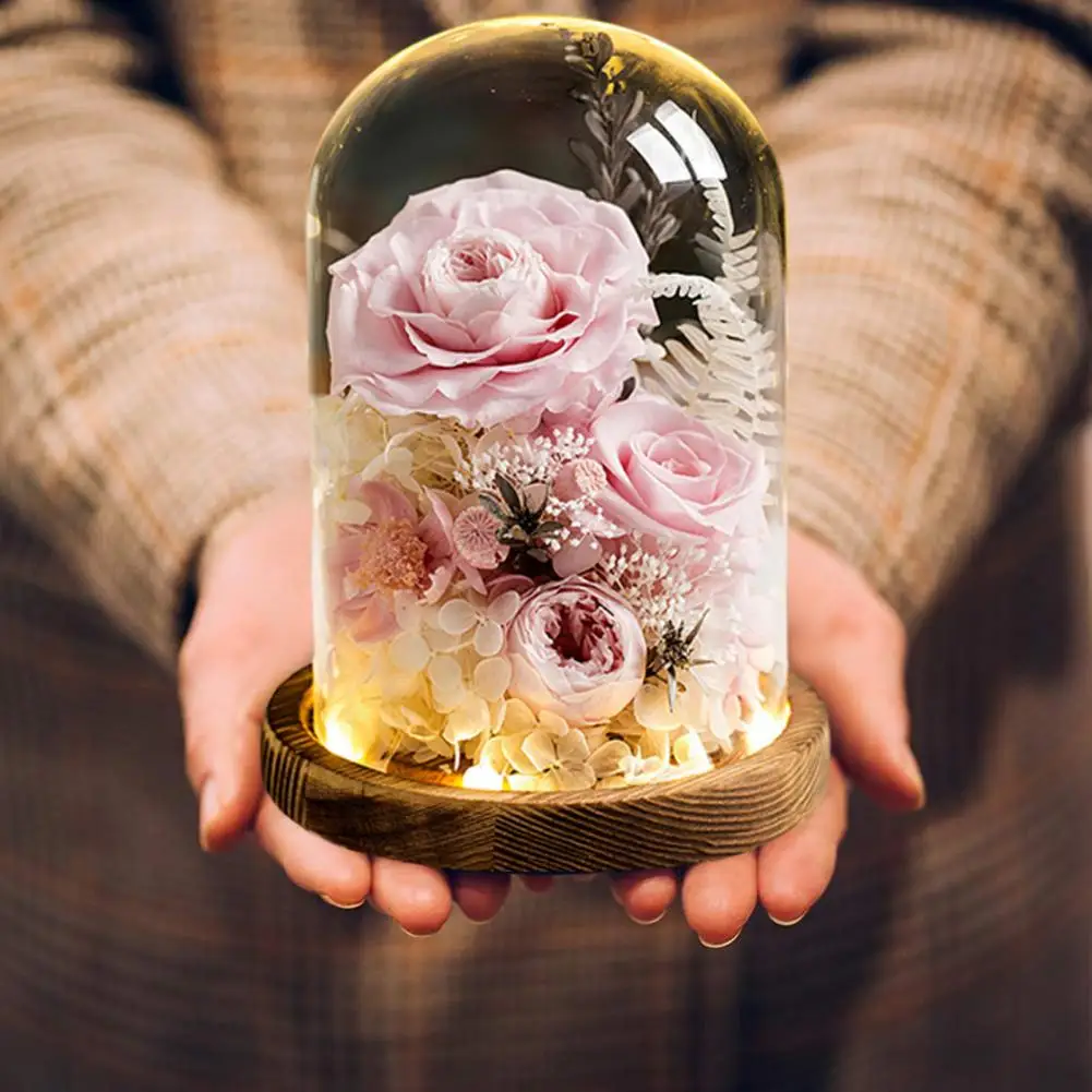 

Освещенная стеклянная Роза, вечная роза, подарок, сохраненная реальная Роза, зеркальный стеклянный купол со светодиодом, вечный подарок для жены