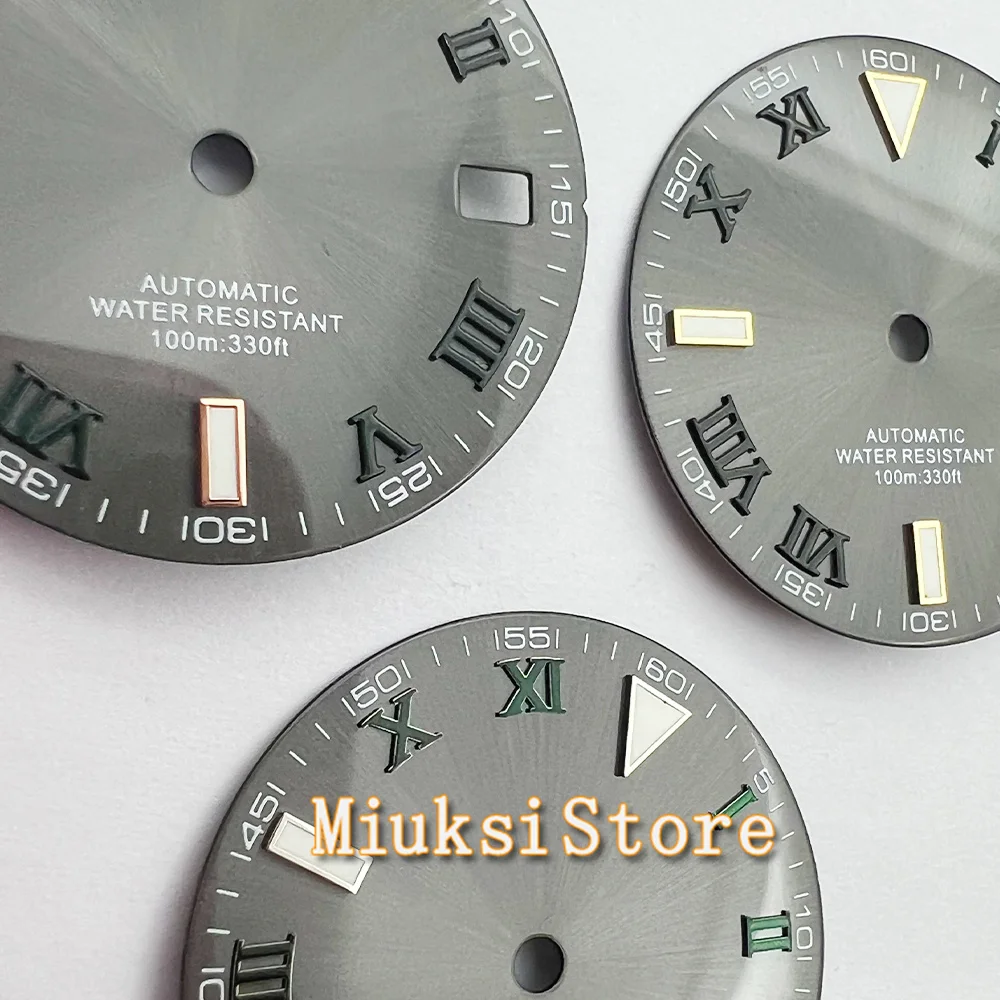 Watch Dial Accessories Watch Face Accessories 29mm Gray watch dial With Date Window Green Luminous For NH35 NH36 Watches Automatic Movement
