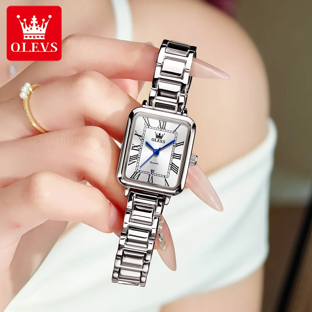 OLEVS 5641 Quartz Watches For Women Fashion Retro Square Roman Scale Waterproof Ladies Wristwatch Elegant Women's Dress Watches