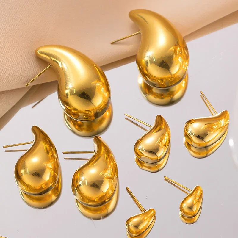 LATS Plate Gold Color Chunky Waterdrop Dupes Drop Earrings for Women Personality Glossy Teardrop Earring Jewelry Gift drop earrings,dome teardrop earrings