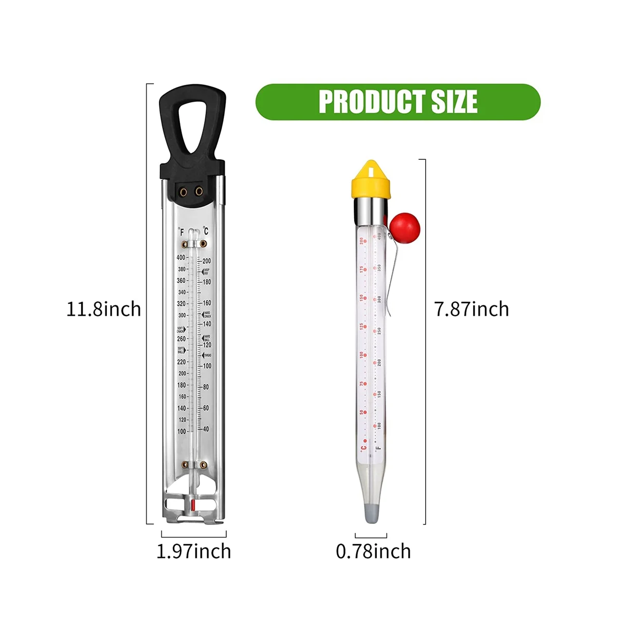 2 Pack Candy Thermometer with Pot Clip, Stainless Steel Kitchen Thermometer  with Pot Clip and Hanging Hole Deep Fry Oil Frying Syrup Jam Jelly Sugar