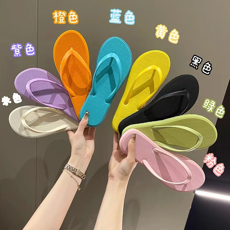 Solid Color Non-slip Leisure Couple Slippers Women Summer Beach Slippers Outdoor Women Flip Flops Breathable Beach sandals women 2