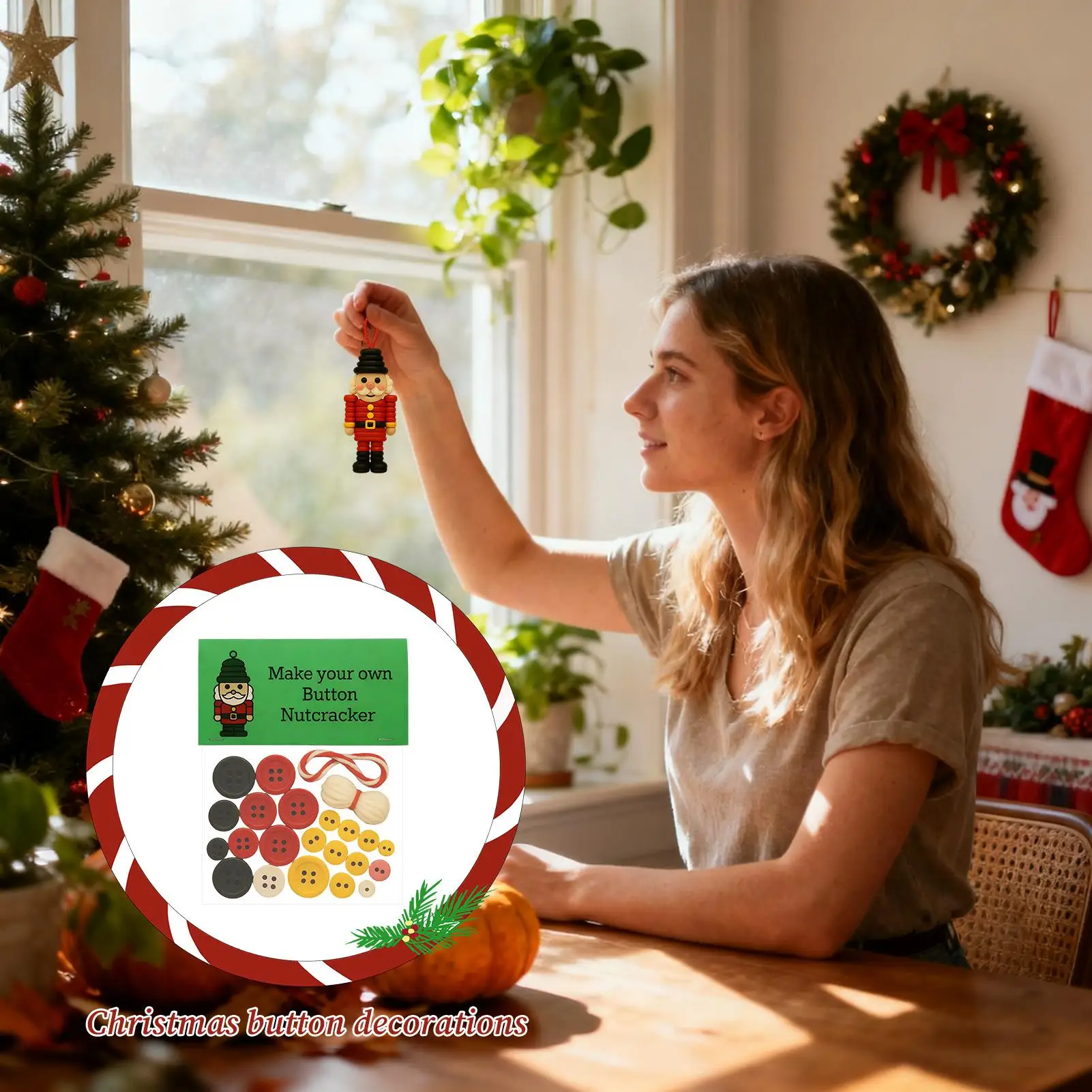 Button Christmas Tree Ornament Kits Nutcracker Charm Crafts Christmas Buttons For Sewing For Holiday Family Tree Door Children 3