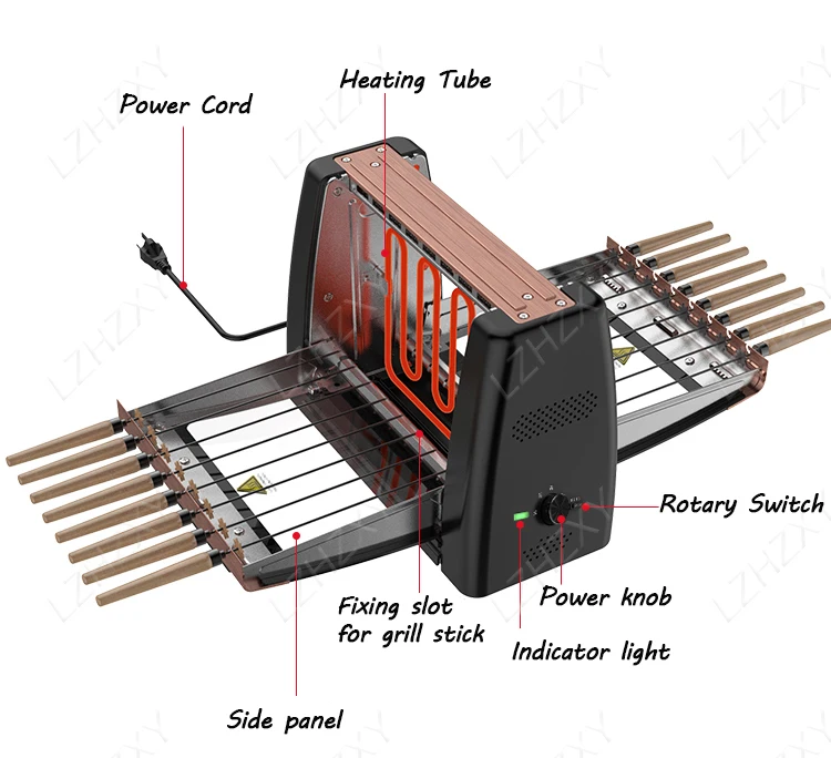 Barbecue Grill Household Automatic Rotating Skewers Machine Smokeless Rotary Electric Grill 220V/1200W Barbecue Grill 6