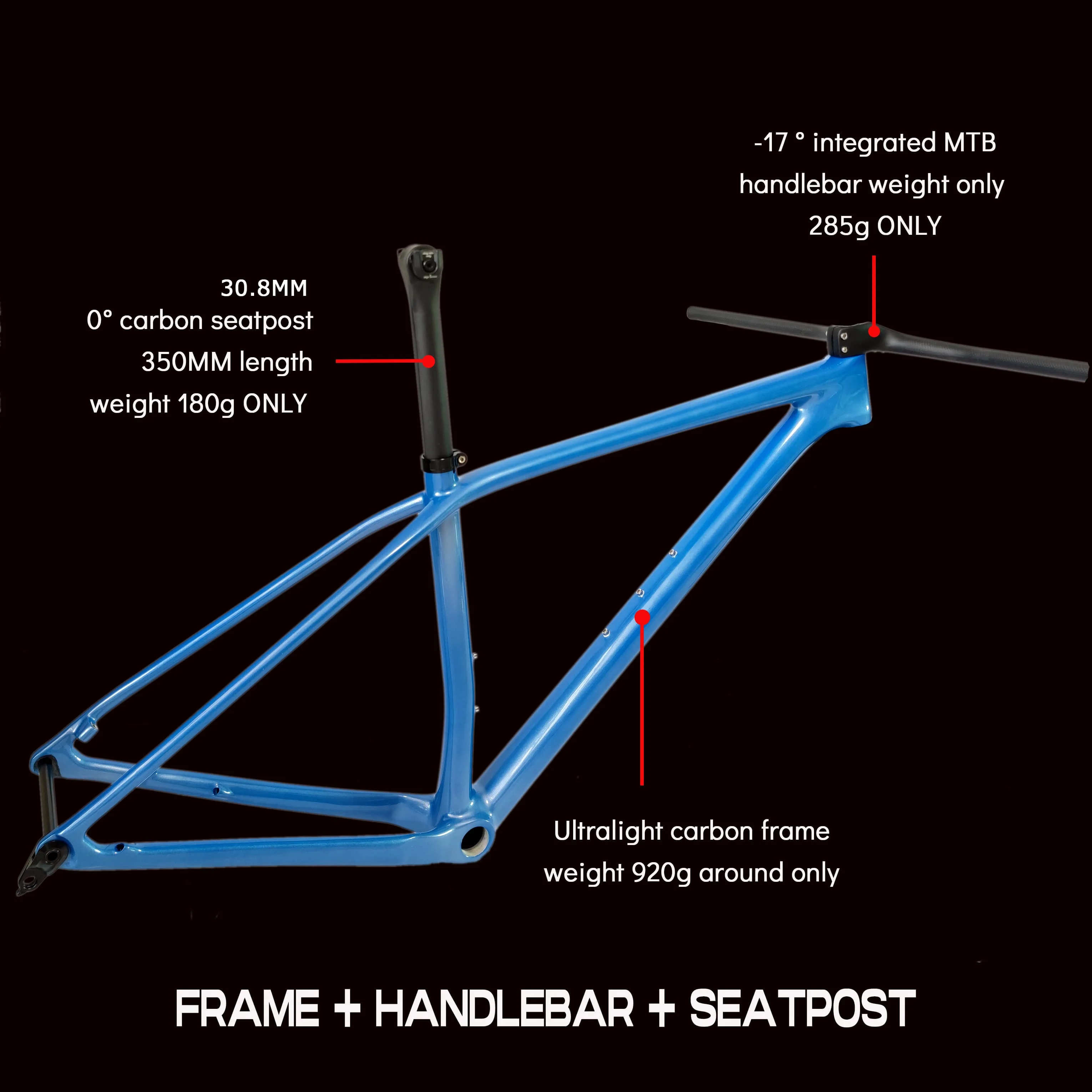 SuperLightMountainBikeFrameset29erCarbonFrameIntegratedHandlebarCarbonSeatpost