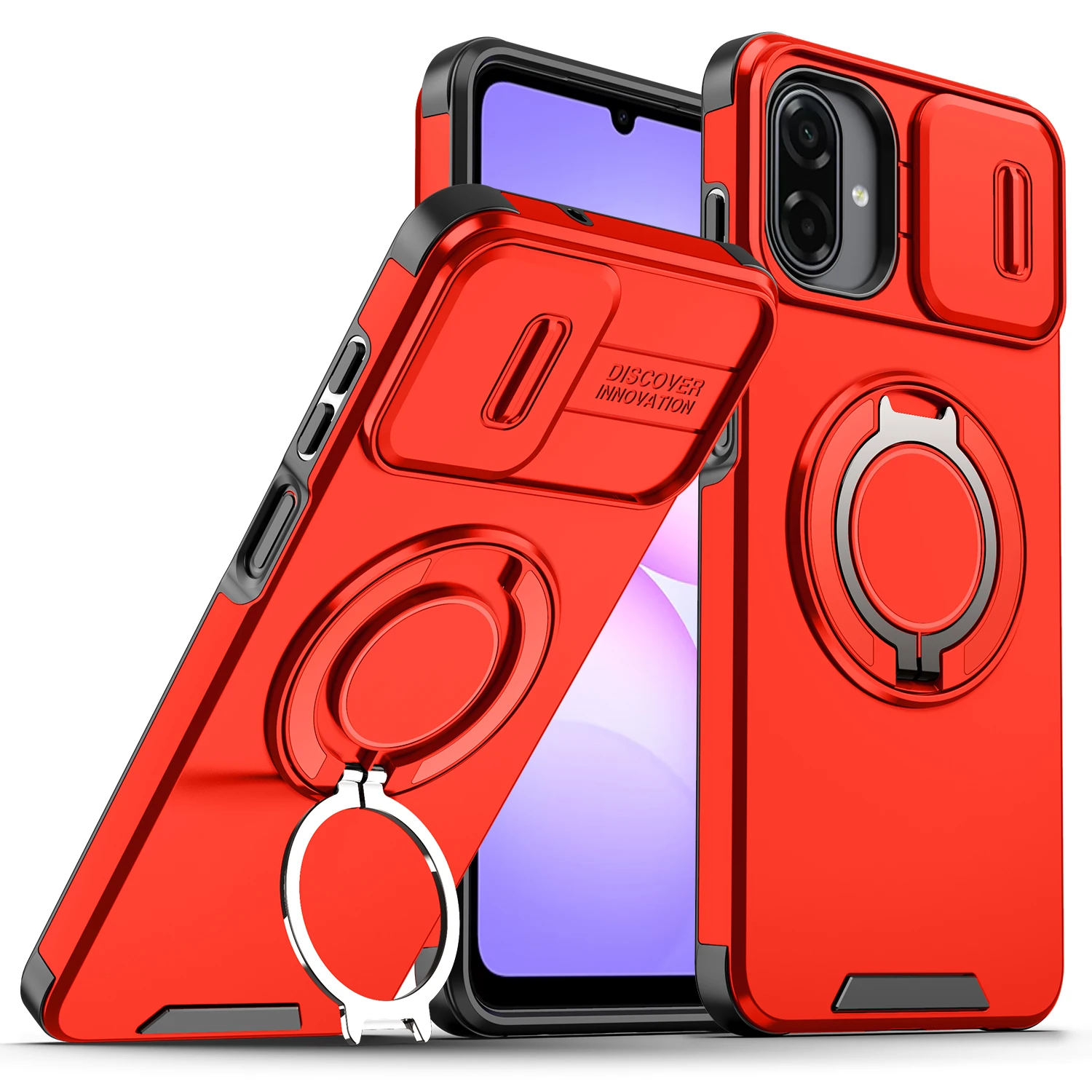 Universal Armor Case with Slide Lens Protector and Magnetic Ring Holder