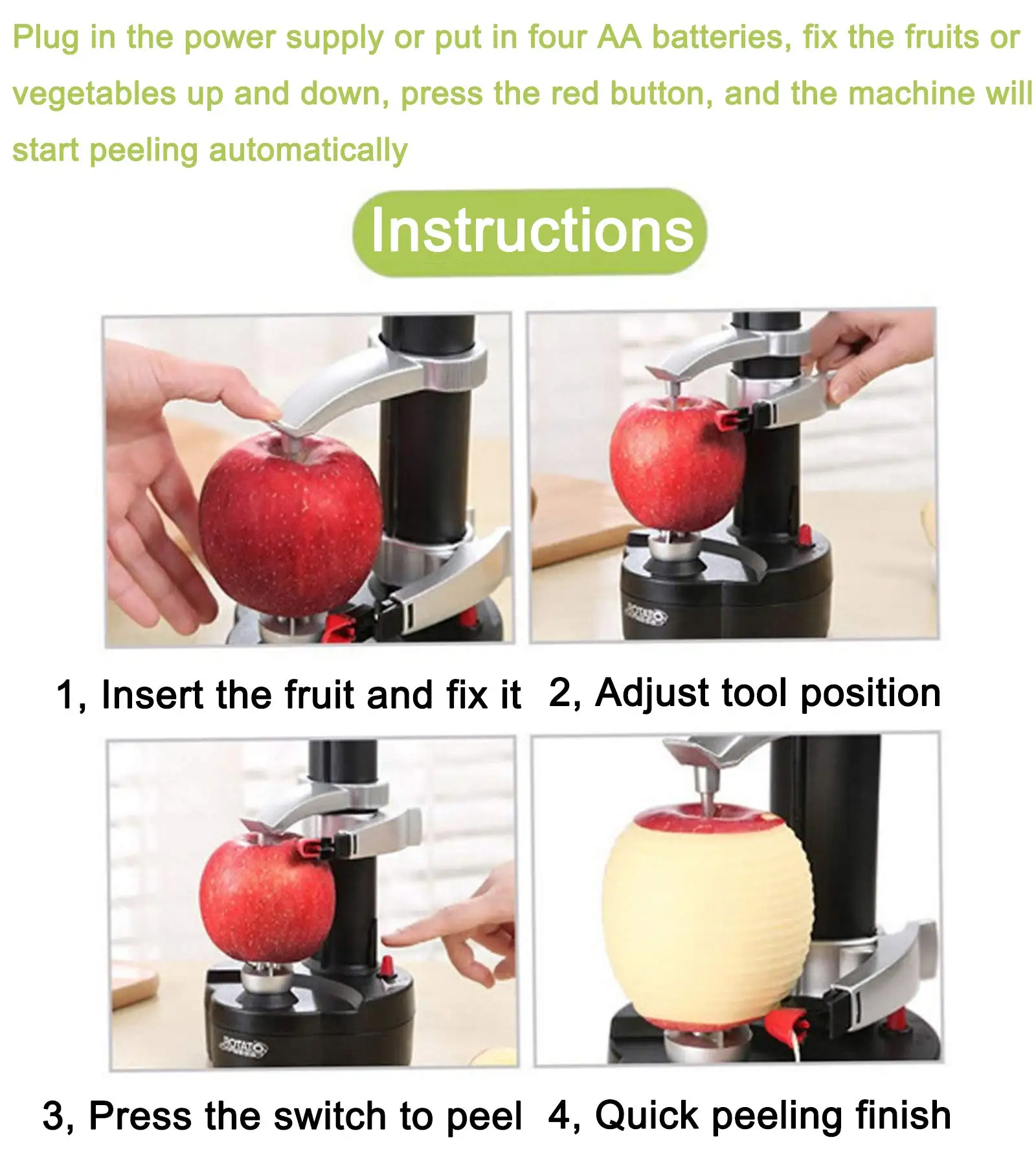 Electric Potato Peeler Automatic Apple Rotato with 2 Extra Blades Electric  Fruits Vegetables Peeler(Black) 