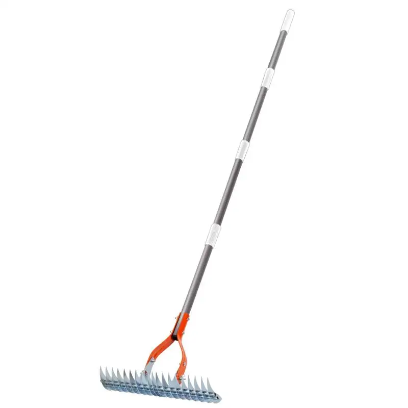 Metal Thatch Rake Stainless Steel Adjustable Long Handle Cultivator Ergonomic Portable Gardening Tools Tiller Cultivator For