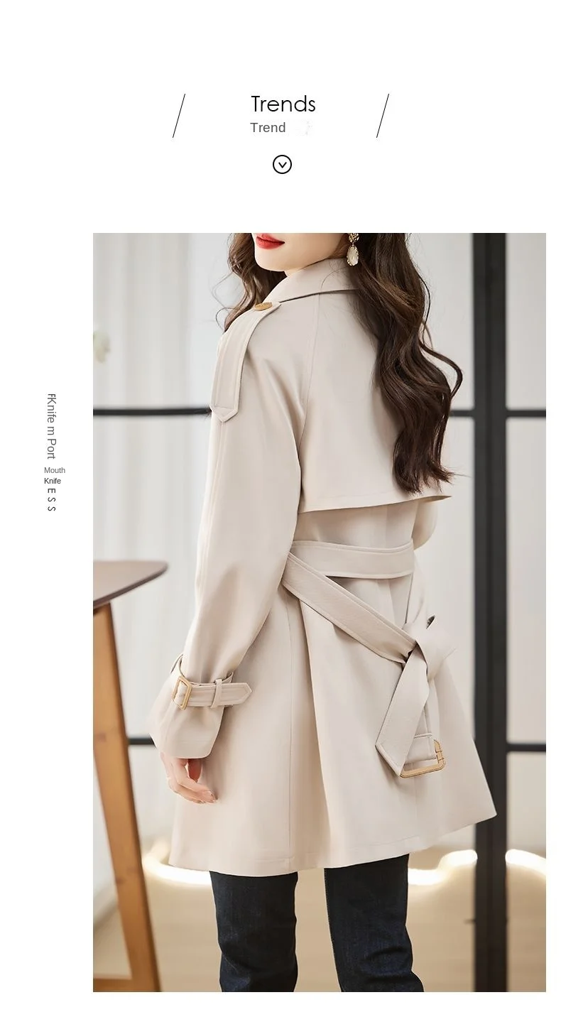 Solid Mid length Trench for Women Fall Winter 2023 New Vintage Turn Down Collar Long Sleeve Jacket Loose Double Breasted Coat
