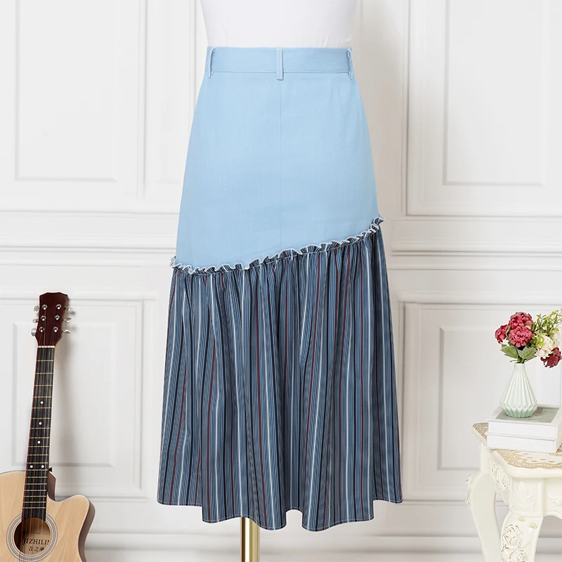 Autumn Denim High Waist Patchwork Skirt for Women