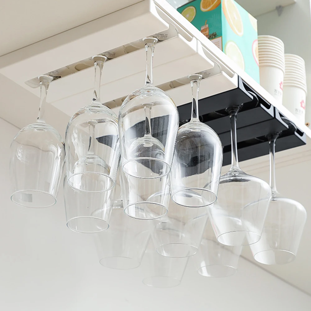 

1PCS Kitchen Wall Mount Wine Glasses Holder Hanging Glass Cup Rack Punch-free Cupboard Organizer Home Kitchen Cup Storage Racks