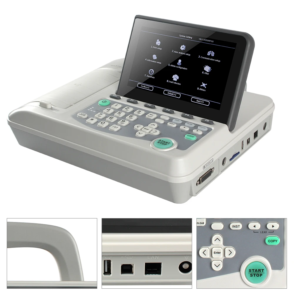 SE608 6 Channel ECG Machine Electrocardiograph 10 inch Folding Color LCD Display EKG Monitor with SD Card and Printer Software