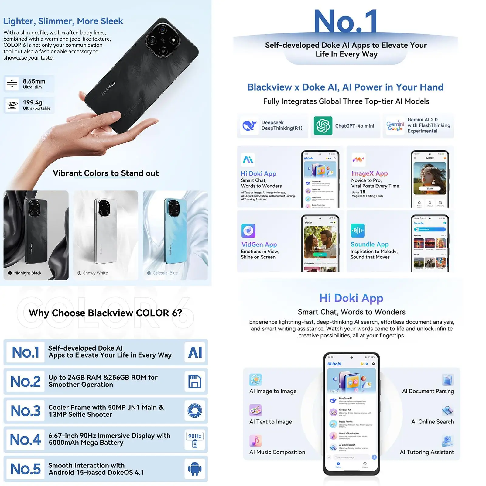 Blackview COLOR 6 Smartphone 6.67'' Display MTK G81 5000mAh Battery 8GB RAM 128GB / 256GB Cell Phone 50MP Camera 4G Android 15