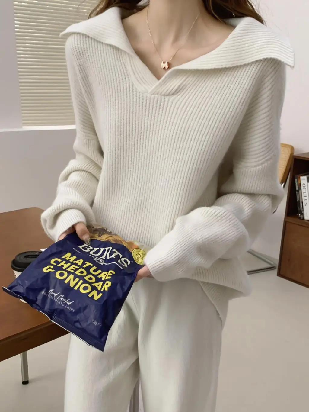 Conjunto de dos piezas de punto para mujer, jersey de solapa, pantalones largos, moda coreana, ropa informal para mujer, prendas de punto nuevas