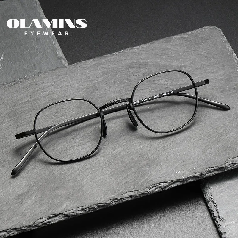 

OLAMINS​ Pure Titanium Eyeglass Frame Men's Retro Square Prescription Eyeglass Frame Women's Myopia Eyeglasses Frame KMN130