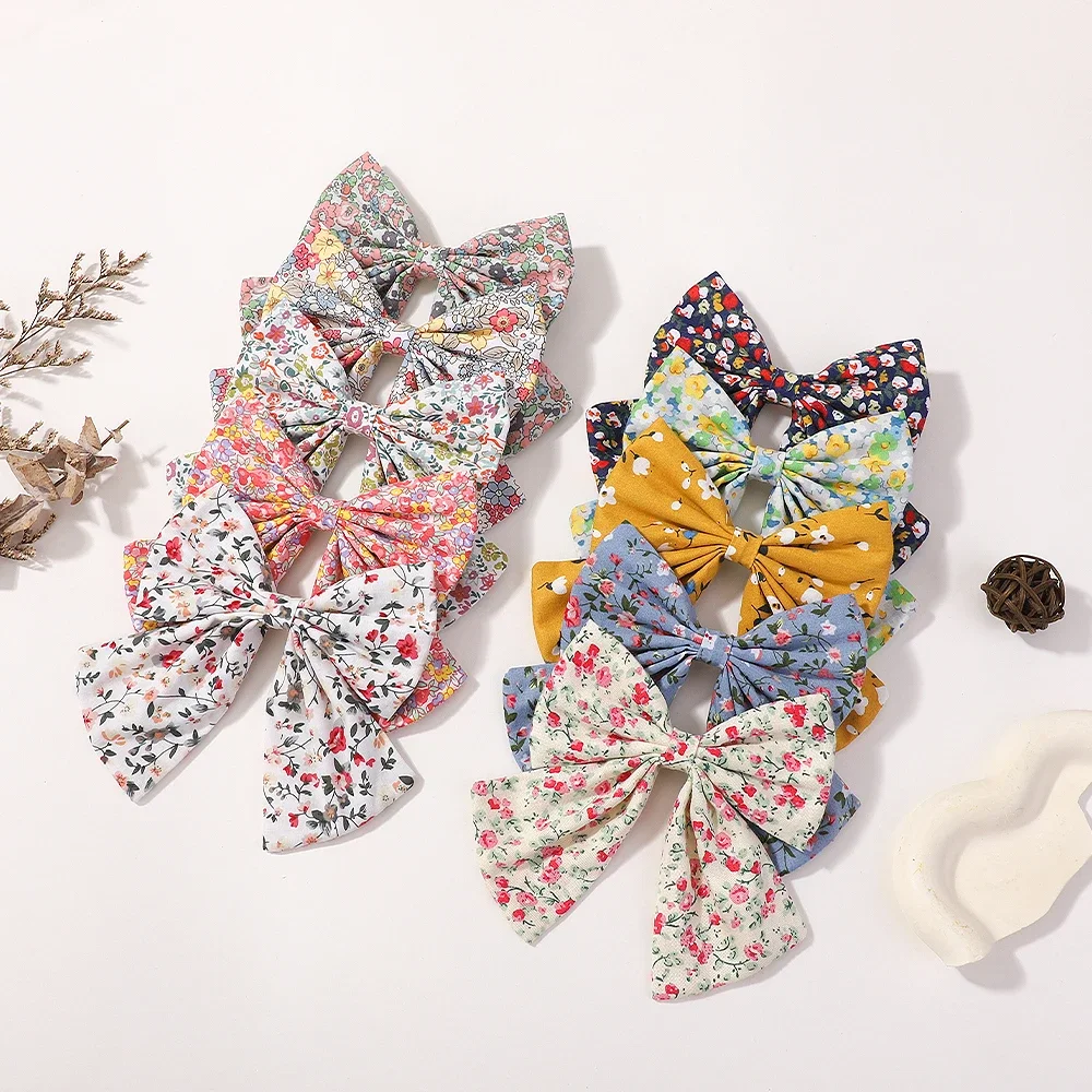 

Bowknot Hair Clips Elegant Floral Cotton Kids Bows Sweet Hairpin Accessories Kids Fashion Hair Accessories