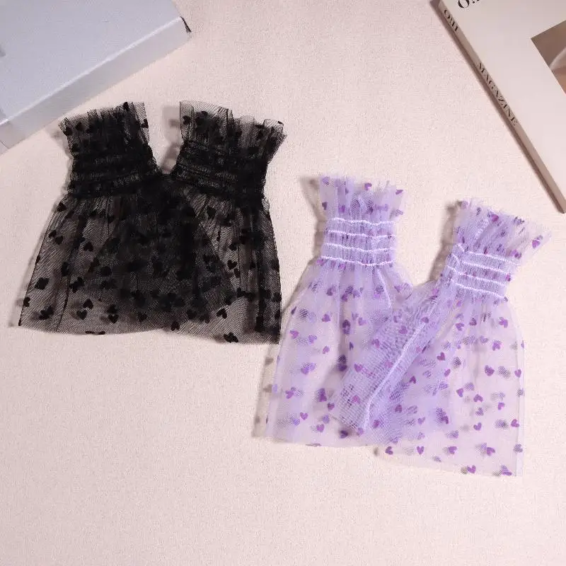 1쌍의 네일 팁 디스플레이 슬리브 패션 액세서리 네일 아트 하트 튤 사진 장갑 가짜 주름 커프스 매니큐어 촬영용