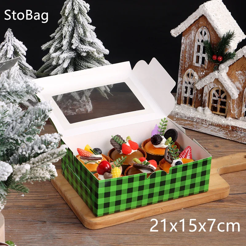 

StoBag-Christmas Decoration Gift Transparent Red Box Snack Food Cake Donut Present Event Party Spring Festival 10Pcs