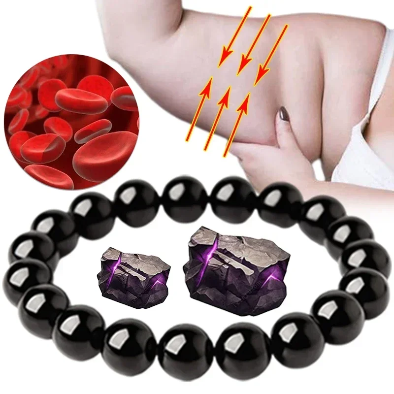 Natural Stone Bracelet Black Obsidian Fat Relief Promote Blood Circulation Anti Anxiety Weight Loss Women Men Jewelry