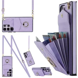 Lanyard Leather Wallet Card Phone Case with Ring Flip Cover - Samsung Note 10 Plus (Light Purple)