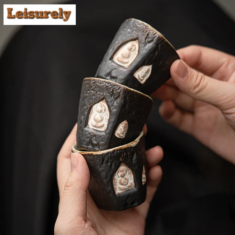 Wabi-sabi Style Stoneware Teacup Handmade Dunhuang Buddha Cup Retro Master Cup Chazhan Pottery Coffee Mug Kung Fu Tea Set Gifts