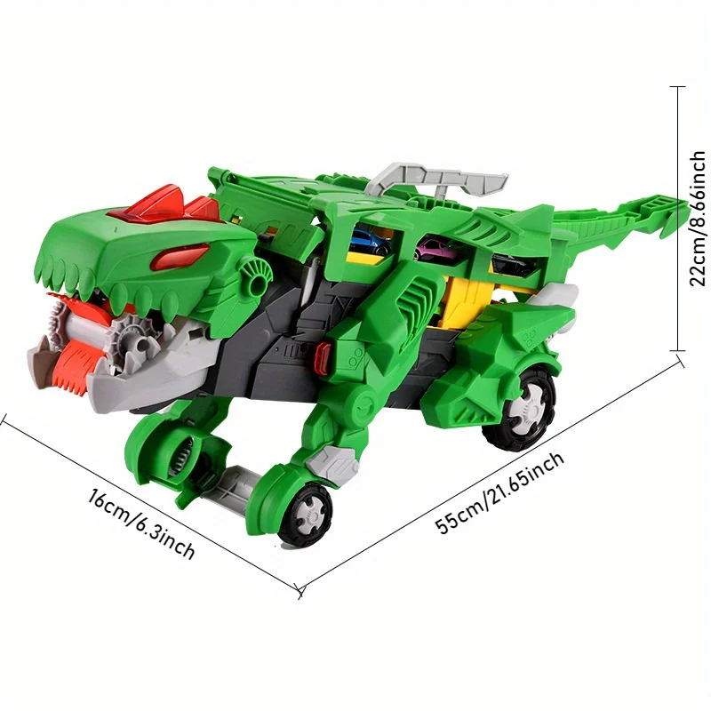 어린이용 티라노사우루스 렉스 자동차 삼키는 다기능 트랙 변형 발사 합금 자동차 공룡 장난감