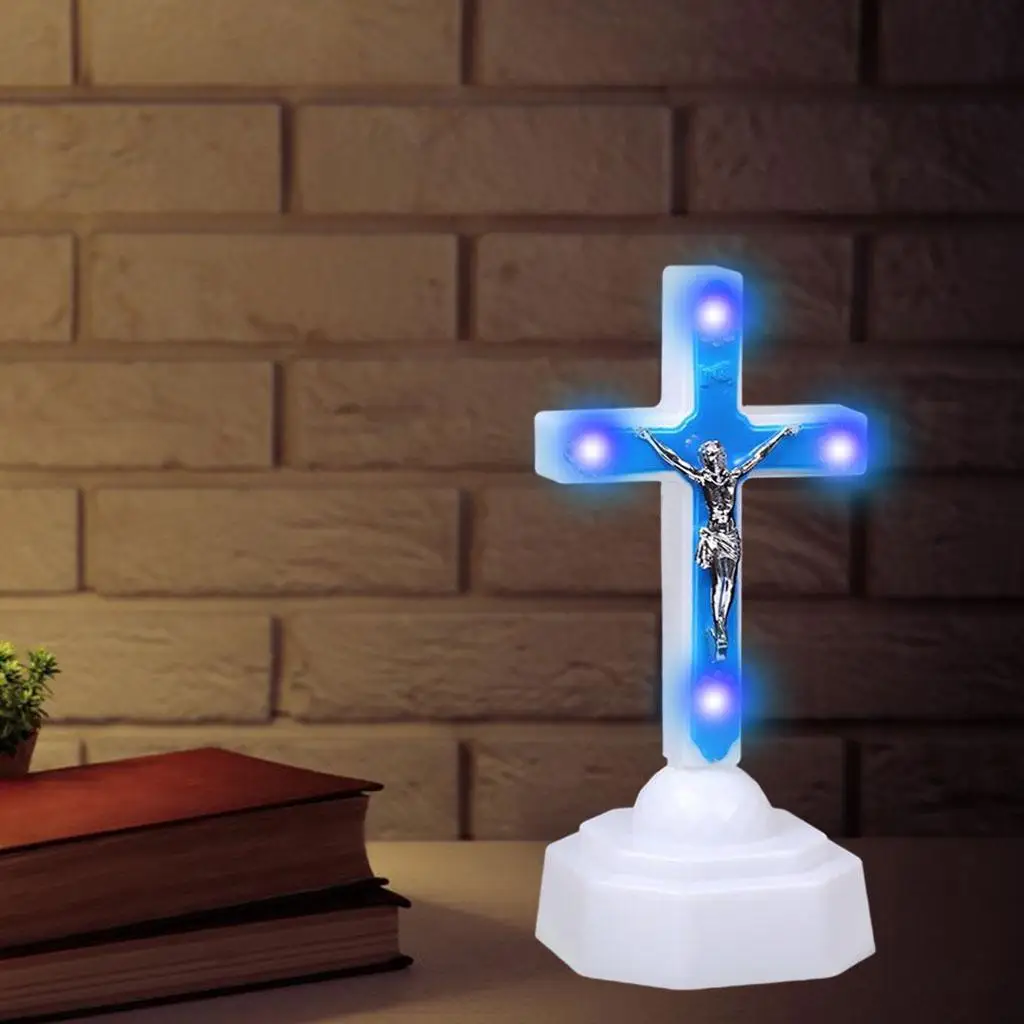 3D Illusion Lamp Jesus Cross Night Night,Battery Power Bedside Lamp for Home