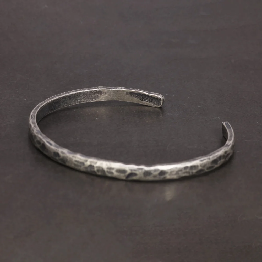 4mm Genuine 925 Sterling Silver Handmade Hammer Pattern