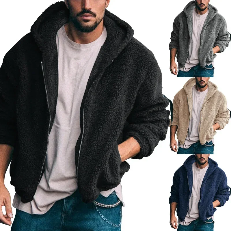 

Autumn New Coat Men's Trend Casual Europe and The United States Solid Color Hooded Zipper Thickened Jacket Men Clothing