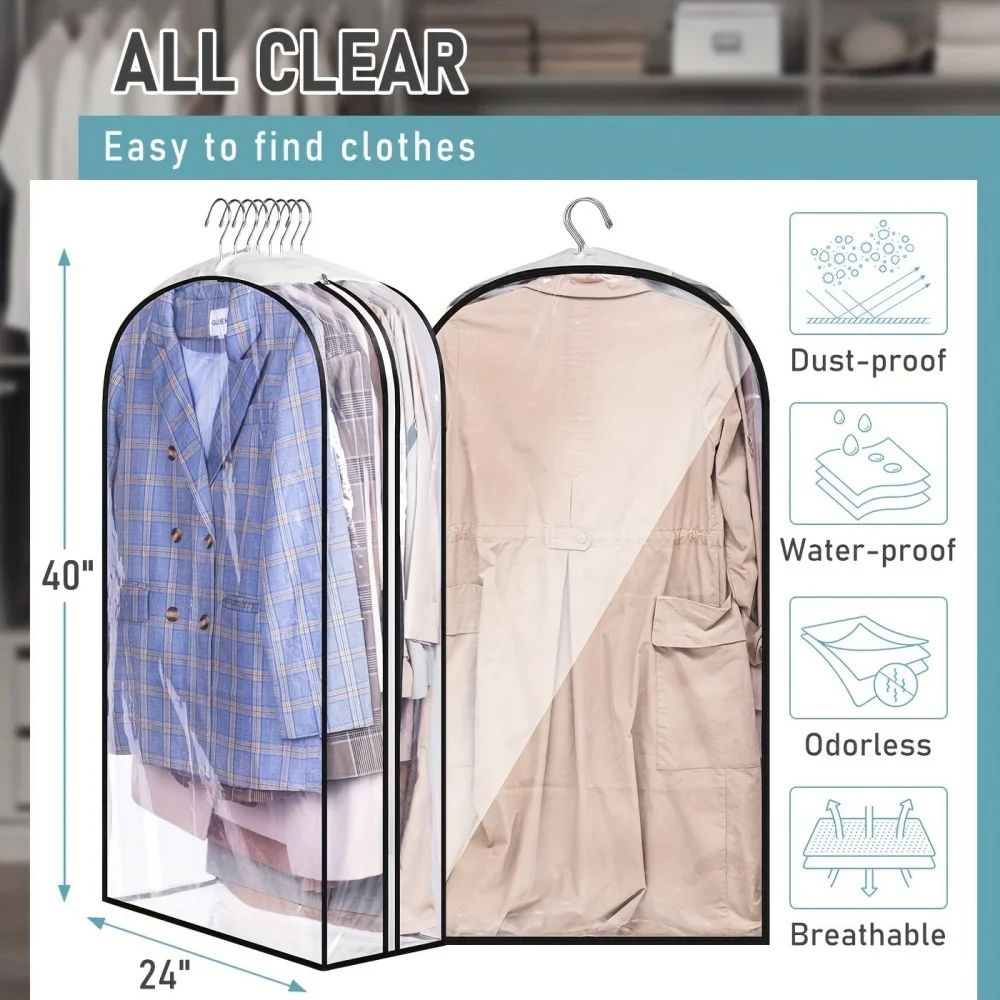 Clear Garment Cover Gusseted Closet Organizer with Hanger Hole Casual Style Plastic Suit Protector Dust-Free Breathable Fabric 5
