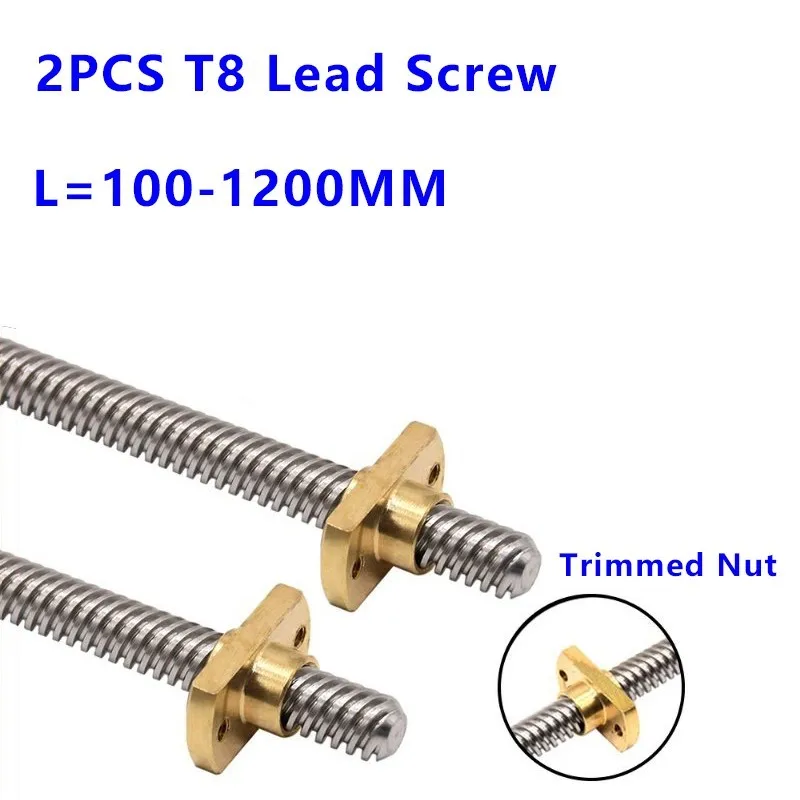 สกรูตะเกียบแบบ T8 T-type ขนาด 8 มม. Tr8 ระยะสเต็ป 1/2/4/6/8/10/12/14 มม. สำหรับมอเตอร์สเต็ปเปอร์ พร้อมน็อต T อะไหล่ทดแทนสำหรับเครื่องพิมพ์ 3 มิติ 1