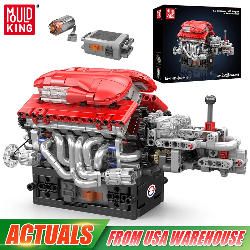 Mould King 10226 Technical Car Engine Toys The Motorized V12 Engine Building Block Assembly Engine Brick Set Kids Christmas Gift