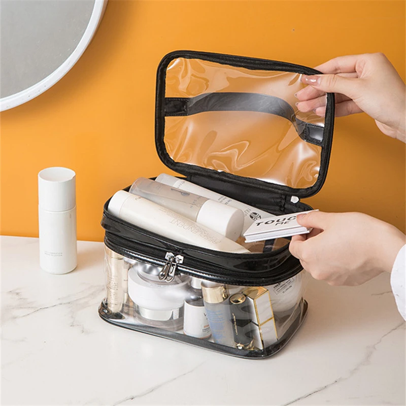 Transparent PVC Cosmetic Bag For Women Clear Zipper Makeup Bags Organizer Beauty Travel Wash Make Up Toiletry Case Tote Handbags
