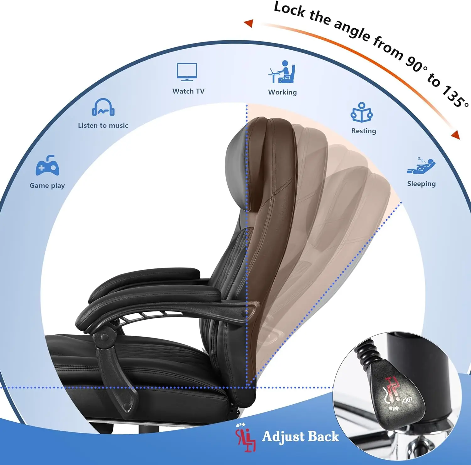 6 Point Massage Office Chair, Pu Leather Office Chair With Heating Function, Ergonomic Vibrating Massage Office Chair With 4