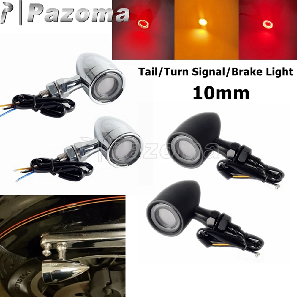 

10mm Aluminum Motorcycle Red & Amber Bullet LED Turn Signal Blinker Indicator Light For Harley Chopper Bobber Cafe Racer Cruiser