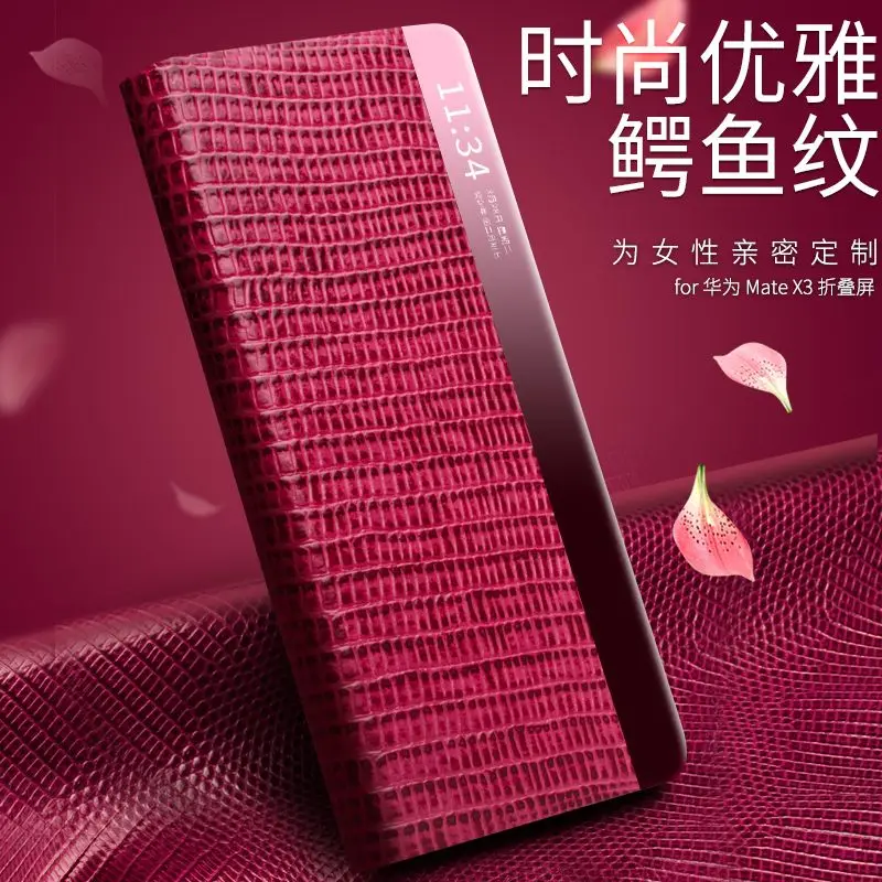 

For Huawei Mate X3 Phone Case, Flip Cover with Genuine Leather Bracket for X3 Collector's Edition Stylish and Intelligent Case