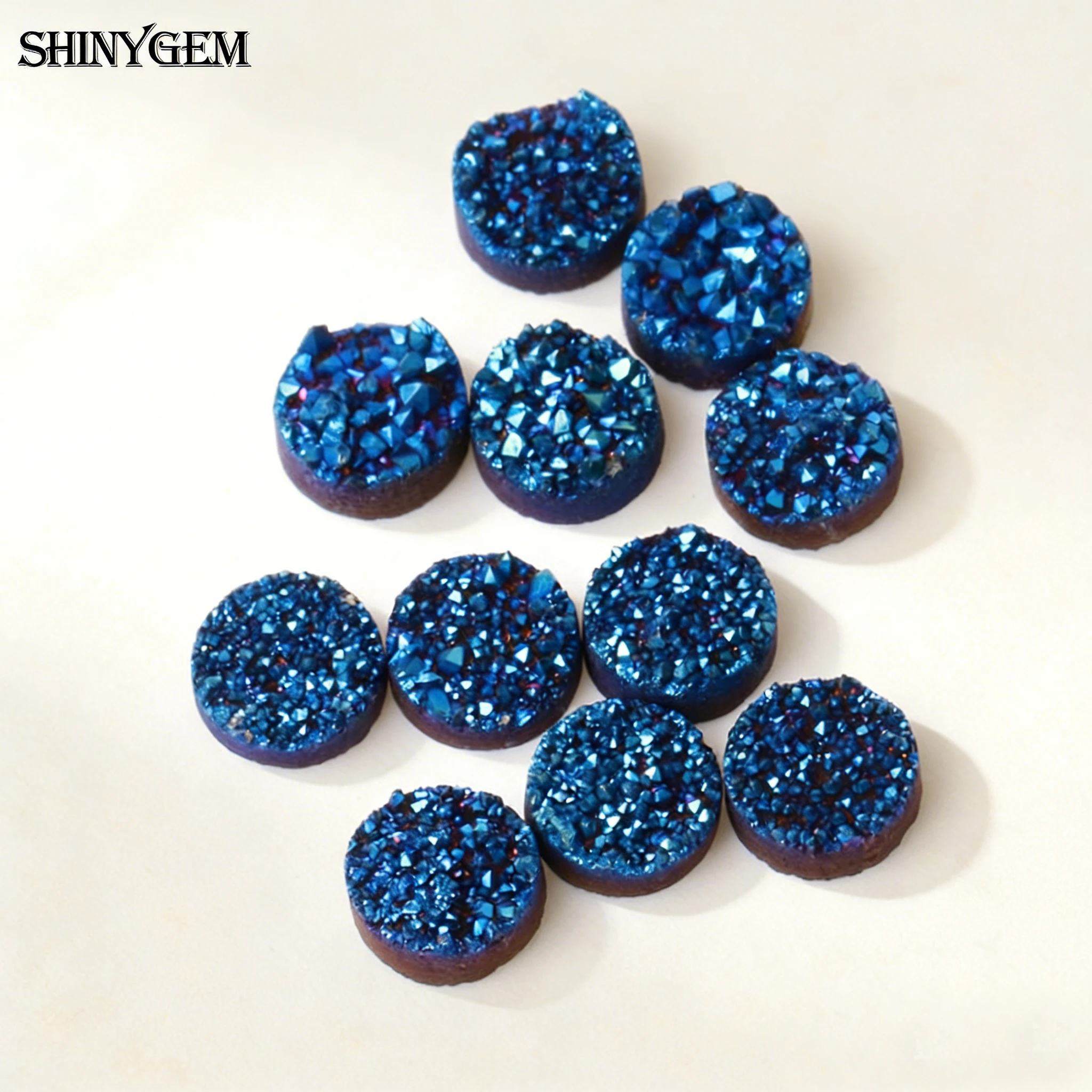 보석 제작용 12mm 블루 드루지 쿼츠 불규칙 표면 티타늄 원형 스톤 비즈 무광 카보숑 DIY 귀걸이 재료 10개/세트