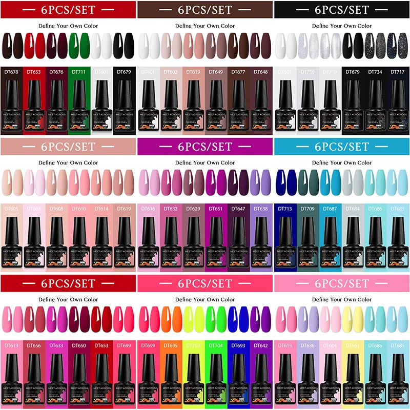 6개/세트 7.3ml 반짝이는 레드 핑크 젤 네일 폴리쉬 글리터 세미 퍼머넌트 네..