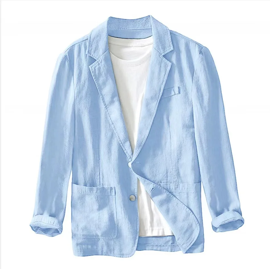White Cotton Linen Suit Coat Men's Spring Summer Pure Color Slim Casual Business Thin Mens Blazer Jacket Comfortable Breathable mens blazer