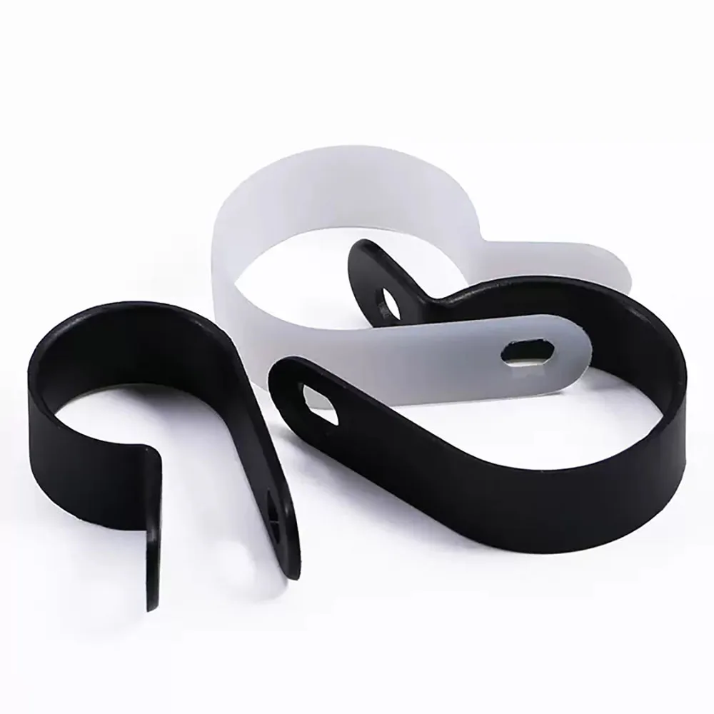 100-10pcs Nylon R-Type Cable Clamp Organizer Cord Clips White/Black Mount Fix Hardware Electrical Fitting Wire Management Button